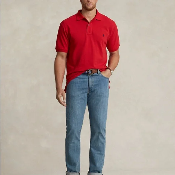 Polo by Ralph Lauren Men's Short Sleeve Vintage Pique Polo Logo Shirt, Color Red - Picture 4 of 7